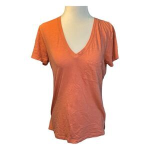 Madewell Whisper Cotton Pocket Tee Orange V-Neck Short Sleeve Top S